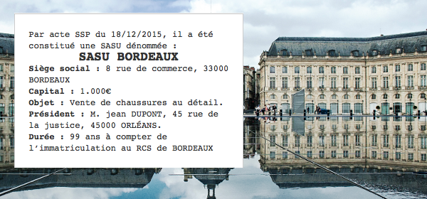 annonces legales sasu bordeaux